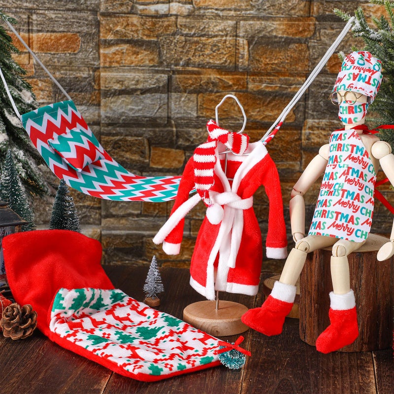 Bencailor Christmas Elf Accessories Elf Clothes Set Including Bathrobe Christmas Sleeping Bag Apron Hammock Shoes Scarf for Xmas New Year Party Decor(Vivid Style) - Image 5